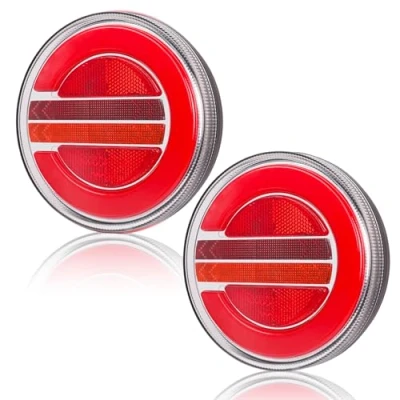 Afbeelding van AOHEWEI 2 stuks led aanhangerlichten, achterlichten, 12 V / 24 V, rond, waterdicht, achterlicht, rem, knipperlicht, reflector, licht voor vrachtwagen, caravan, bestelwagen, tractor