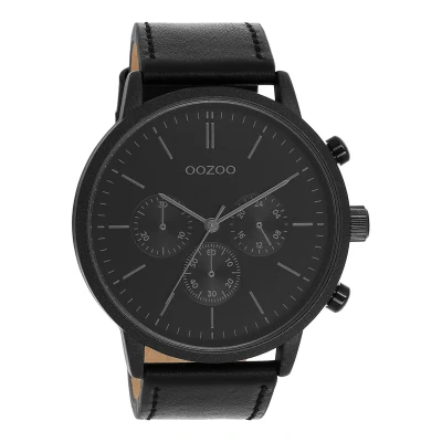 Afbeelding van OOZOO Timepieces zwarte horloge met leren band C11203