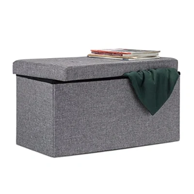 Afbeelding van Relaxdays XL opvouwbare bank met opbergruimte, voetensteun, opbergkubus, donkergrijs, 76 x 38 cm