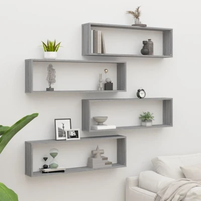 Afbeelding van vidaXL Wandschappen kubus 4 st 100x15x30 cm bewerkt hout grijs sonoma