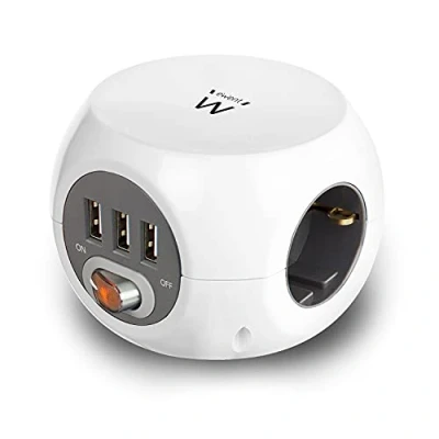 Afbeelding van Stekkerdoos 3 voudig Ewent 1.5 meter (3 USB poorten, Schakelaar, Wit)