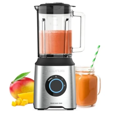 Afbeelding van Taurus Krachtige blender Prior inox 1500 W 2 snelheden + Turbo glazen karaf l 6 scherpe messen roestvrij staal antislip basis BPA vrij
