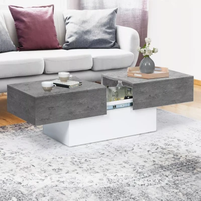 Afbeelding van Table basse coulissante MARTA bois blanc et plateau effet béton