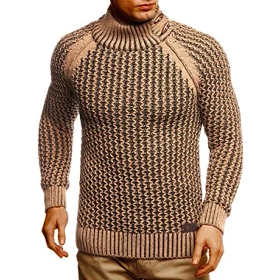 Afbeelding van Leif Nelson LN5295 Herentrui met rolkraag, slim fit, winter, zomer, moderne zwarte wintertrui, sweatshirt lange mouwen voor heren, Ecru bruin