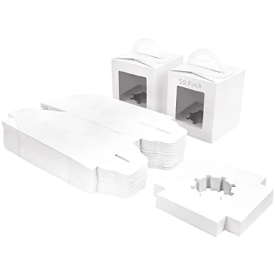 Afbeelding van Belle Vous 50 Pak Wiit Papieren Hobby Enkele Bakkerij Gebak Doosjes met Raam en Handvat 9,39 x 10,66 cm Wegwerp Verpakking Koekjes, Cupcakes, Desserts &amp; Taartjes