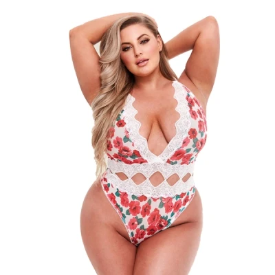 Afbeelding van Baci White Floral &amp; Lace Stringbody Curvy