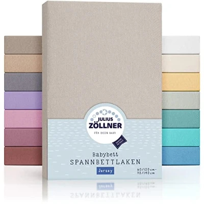 Image de Julius Zöllner Lot de 2 draps Housses en Jersey pour lit bébé et Enfant 100% Coton Certifié Oeko Tex Standard 100 Dimensions : 60 x 120 cm / 70 140 Taupe