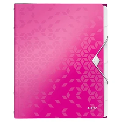 Afbeelding van Leitz WOW, 46330023 A4 map, bevat tot 200 vellen, geïntegreerde index met 6 tabs, elastische sluiting, metallic roze,
