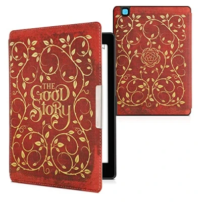 Afbeelding van kwmobile E reader hoesje geschikt voor Kobo Aura ONE hoes flip case met magnetische sluiting Ereader cover Sprookjesboek design in geel / oranje rood