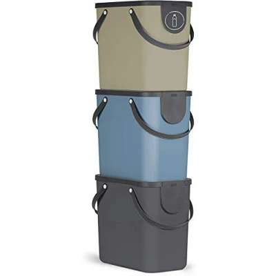 Afbeelding van Rotho Albula Afvalscheidingssysteem, 3 delige set, 25 liter, voor de keuken, kunststof (PP), BPA vrij, antraciet/blauw/cappuccino, x l (40,0 23,5 34,0 cm)