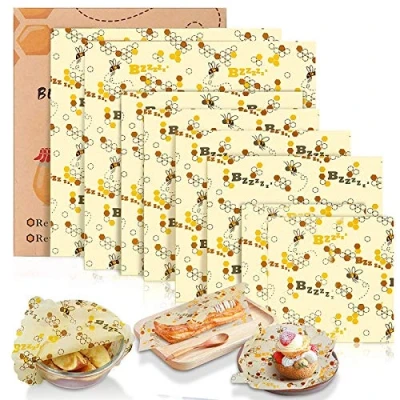 Afbeelding van Tonsooze Bijenwas, herbruikbare en milieuvriendelijke voedselverpakking, verpakking van biologisch katoen, voedselzakken voor sandwiches, kaas, fruit, brood, snacks (8 stuks)