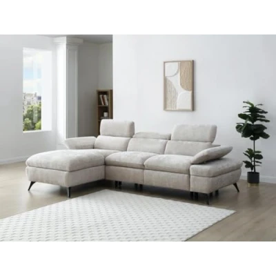 Afbeelding van Vente unique Hoekslaapbank met hoek links van beige stof textuur opbergruimte MORAVA L 284 cm x H 80 D 176