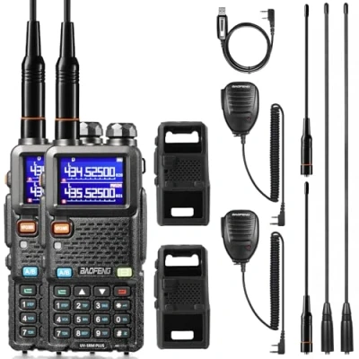 Afbeelding van BAOFENG UV 5RM Plus 10W Amateur Radio, VHF Dual Band, lange afstand, met softcase, programmeerkabel, 2500 mAh batterij, USB C poort, Chirp compatibel, 2 stuks