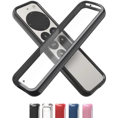 Afbeelding van TotalMount Air Rim hoesje voor Apple TV afstandsbedieningen: slanke zwarte hybride hoes en transparante achterkant met ultieme valbescherming