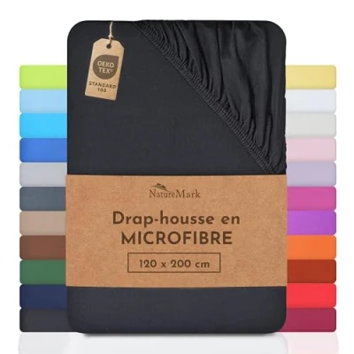 Image de NatureMark drap de lit en microfibre à prix réduit ! beaucoup tailles et couleurs marchandise marque (drap 120x200 cm, Noir)