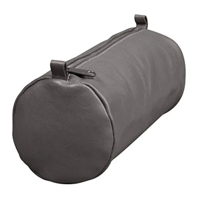 Afbeelding van Clairefontaine 77035C Collection Age Bag Een groot, rond etui van echt grijs lamsleer, 22 cm x 8 diameter