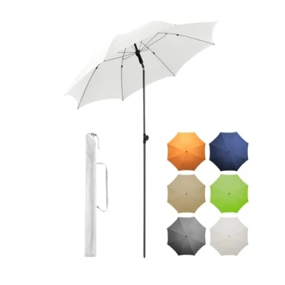 Afbeelding van FARE Parasol UV bescherming 50+ voor balkon, tuin, terras, zomer titanium afwerking draaibare vouwvoorziening met draagtas, Wit