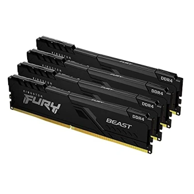 Image de Kingston FURY Beast DDR4 kit 128 Go: 4 x 32 Go DIMM 288 broches 3600 MHz / PC4 28800 CL18 1.35 V mémoire sans tampon non ECC noir