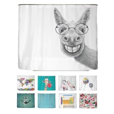 Afbeelding van arteneur® Douchegordijn, schimmelwerend, ezelmotief, 240 x 200 cm, gerecycled, Öko Tex Standard 100, verzwaarde zoom, ondoorzichtig, waterdicht, wasbaar, 16 ringen en e book (mogelijk niet beschikbaar
