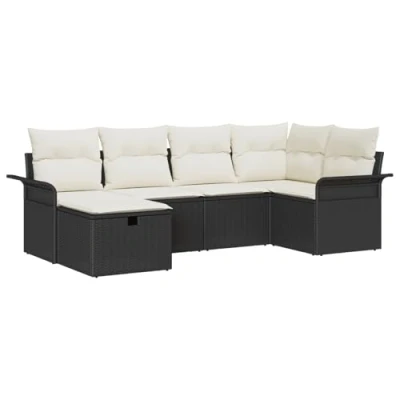 Afbeelding van vidaXL 6 delige tuinsofa set met kussens zwarte poly rattan