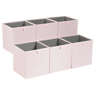 Afbeelding van Amazon Basics Set van 6 opvouwbare stoffen opbergkubussen, roze (Peony Pink), 33 x 38 cm
