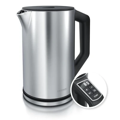 Afbeelding van Arendo waterkoker van roestvrij staal met temperatuurinstelling 40 100 graden in 5 stappen dubbelwandig design elegante uitvoering 1,5 l 2200 W temperatuurweergave zilver glanzend