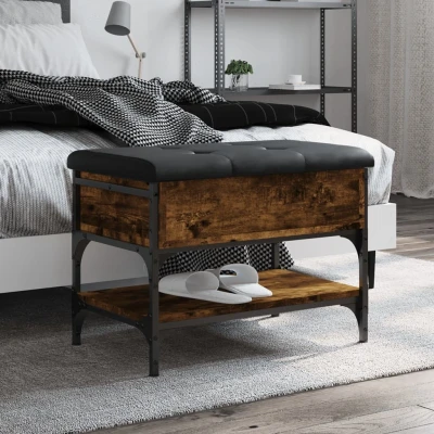 Afbeelding van Schoenenbank 62x42x45 cm bewerkt hout gerookt eikenkleurig