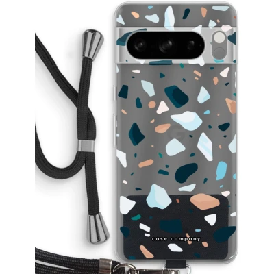 Afbeelding van Case Company® hoesje met Koord geschikt voor Google Pixel 8 Pro Terrazzo N13 Telefoonhoesje Zwart Bescherming aan alle Kanten en Over de Schermrand