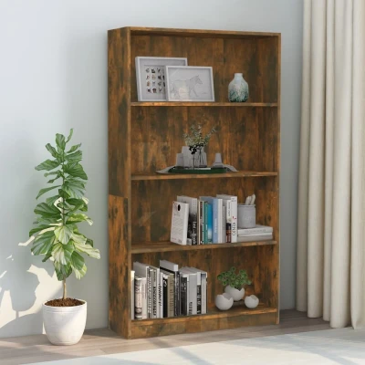 Afbeelding van Boekenkast 4 laags 80x24x142 cm bewerkt hout gerookt eikenkleur