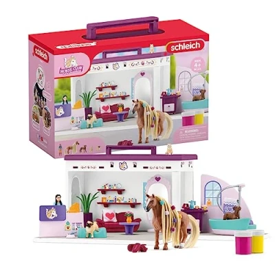 Image de Salon Pour Animaux De Compagnie 66 Pieces Coffret Jouets Avec Figurine Cheval, Soigneur, Chiots Et Accessoires Enfants