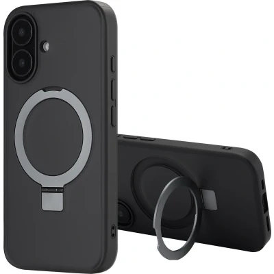 Afbeelding van Accezz Hoesje Geschikt voor iPhone 16 Ring Stand Backcover MagSafe Zwart