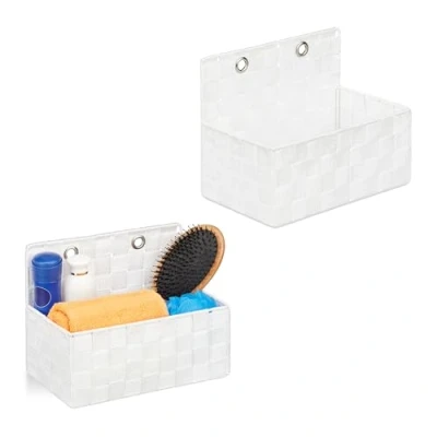 Afbeelding van opbergmandjes badkamer set van 2 hangend 20 x 25 16,5 cm wit