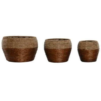 Afbeelding van Plantenbakkenset Home ESPRIT Natuurlijk Metaal Vezel Tropisch 32 x 23 cm