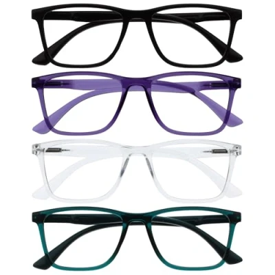 Image de OPULIZE NYX Lot de 4 lunettes anti reflets pour ordinateur et jeux vidéo, protection UV fatigue oculaire, monture rectangulaire, noir, violet, turquoise transparente, homme femme, Noir/violet