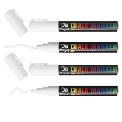 Afbeelding van WISYOK 4 stuks whiteboard viltstiften, droog en nat afwisbaar, krijtstiften voor glas, raammarkering, krijtmarker met dubbele punt whiteboards, 6 mm, wit, pennen