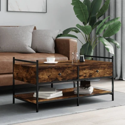 Afbeelding van Salontafel 99x50x50 cm bewerkt hout gerookt eikenkleurig