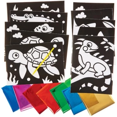 Afbeelding van Baker Ross FN195 Reptielen Foil Art Pictures verpakking van 10 stuks, kunst en handwerk folie kleuring foto uit kits