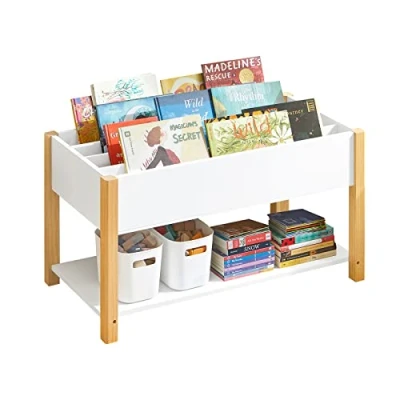 Afbeelding van SoBuy Kinderboekenkast, boekenrek, opbergrek voor boeken en speelgoed, opbergkast, multifunctionele speelgoed boekorganizer met 2 planken, 85 x 42 45 cm (l b h), KMB35 W