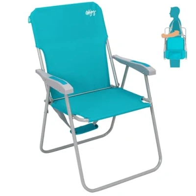 Afbeelding van #WEJOY Lichtgewicht opvouwbare tuinstoel met hoge rugleuning armleuningen en riem klapstoelen stoelen camping picknick vissen cyaan
