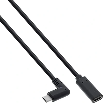 Afbeelding van Premium USB C haaks naar verlengkabel USB3.0 tot 20V/3A / zwart 1 meter