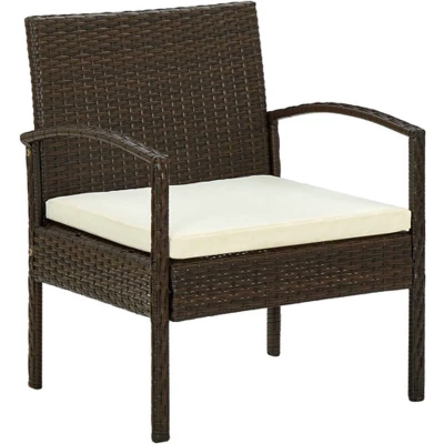 Afbeelding van Tuinstoel met kussen poly rattan bruin
