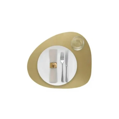 Afbeelding van 1x Skinnatur Placemat leder metallic goud gold 46x40cm gerecycleerd leer tafeldecoratie onderlegger