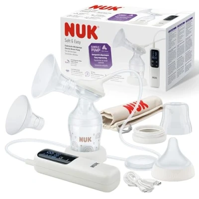 Afbeelding van NUK elektrische borstpomp set soft &amp; easy met accu individuele programma&#039;s low noice soepele silicone
