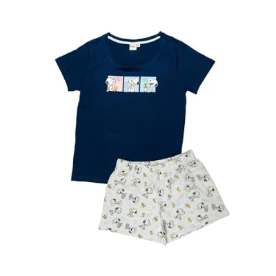 Afbeelding van The Peanuts Snoopy pyjama voor dames, korte mouwen, met shorts, blauw/grijs, Blauw/Grijs