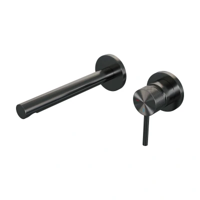 Afbeelding van Brauer gunmetal carving Wastafelmengkraan inbouw rechte uitloop links hendel lang smal model A 1 PVD geborsteld