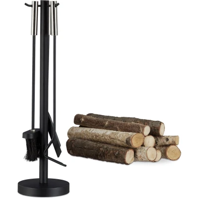 Afbeelding van Relaxdays haardset haardstel modern 4 delig staal en RVS open haard gereedschap
