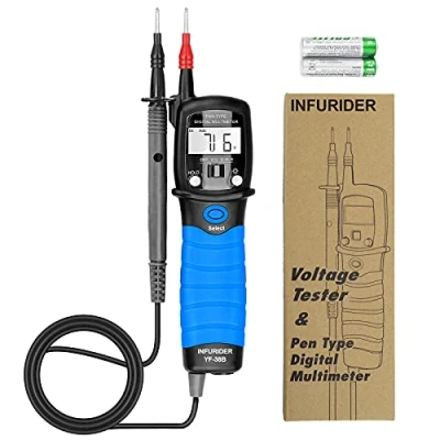 Afbeelding van INFURIDER Handmultimeter YF 38B digitale spanningszoeker, voltmeter, multitester DC/AC, weerstand, diodetest en continuïteitstest, buzzerblauw
