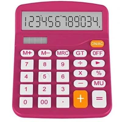 Afbeelding van Helect Basisrekenmachine, Standard Function Desktop Calculator, 12 Cijferig Dual Power (Zonne Energie en Batterij), Plum