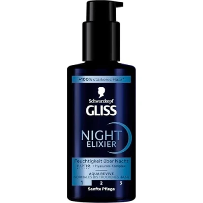 Afbeelding van Gliss Kur Night Elixir Aqua Revive (100 ml), haarserum hydrateert normaal tot droog haar tijdens het slapen, haarverzorging herstelt langdurig