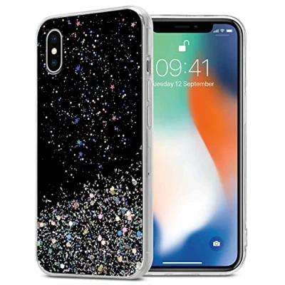 Afbeelding van Cadorabo Hoesje geschikt voor Apple iPhone XS MAX in Zwart met Glitter Beschermhoes van flexibel TPU silicone fonkelende glitters Case Cover Etui